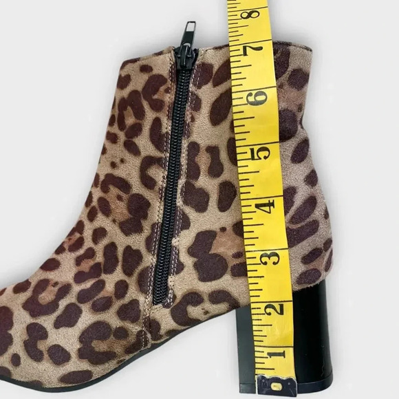 Bobbie Brooks Faux Suede Zip Up Stack Heel Ankle Boots Size 7 Brown Animal Print - Picture 12 of 13